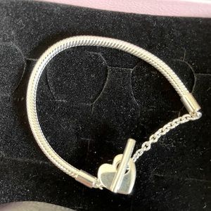 Pandora Moments Heart T-Bar Snake Chain Bracelet 6.3”-Silver